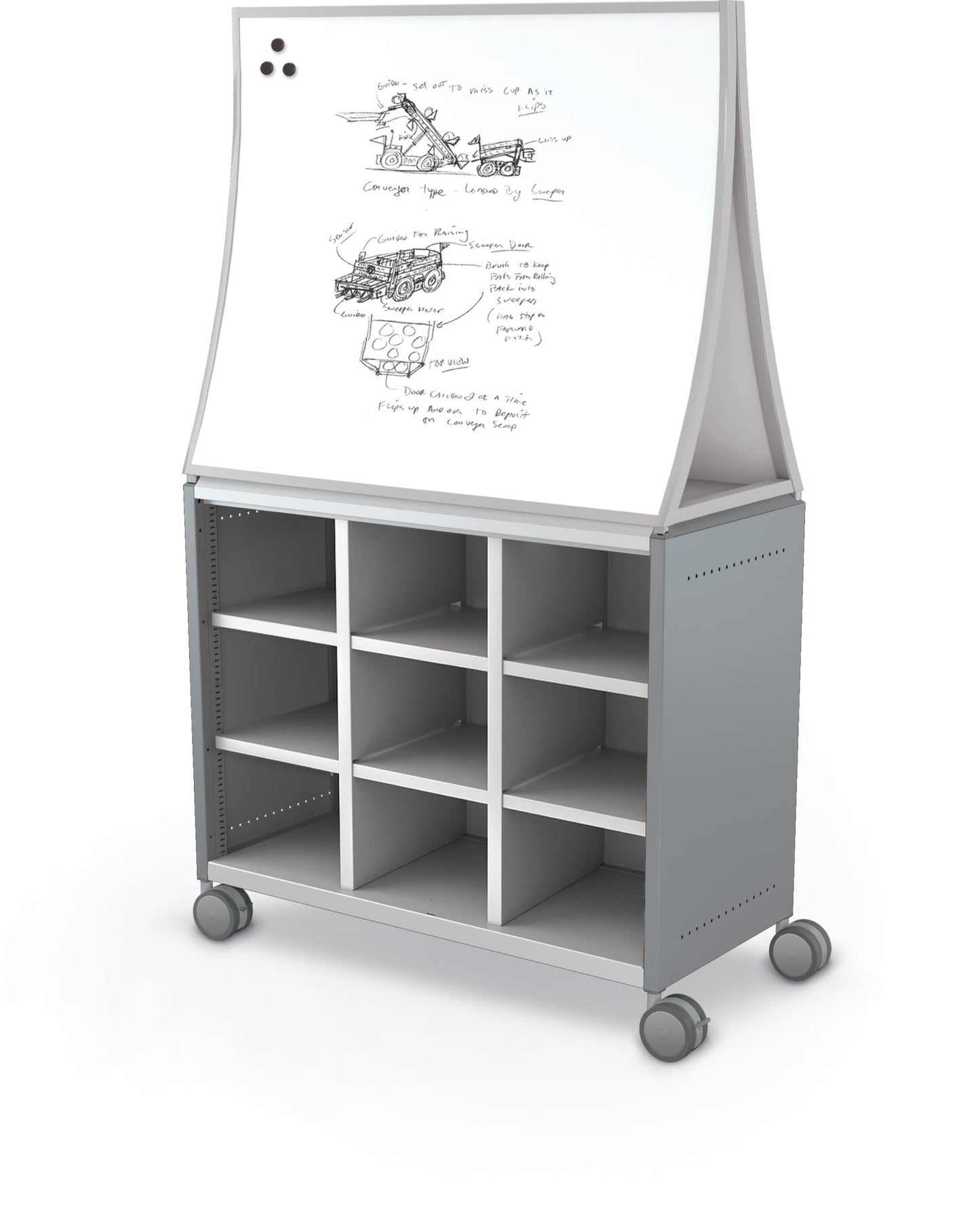 Mooreco Compass Cabinet Maxi H2 Standard Back and Side Panels, No Doors with Cubbies, Casters and Ogee Board (MOR-B3A1X1E1B0) - SchoolOutlet