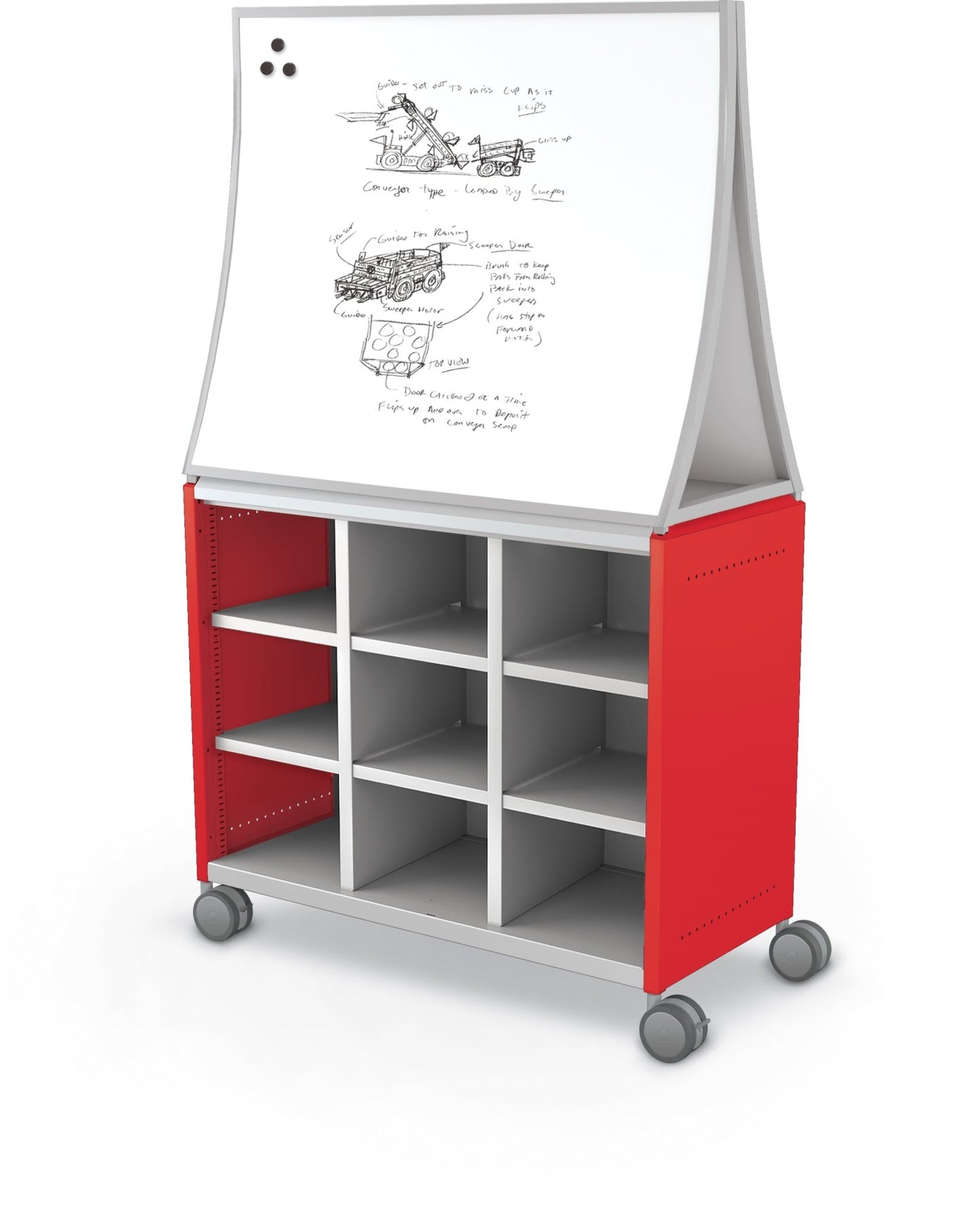 Mooreco Compass Cabinet Maxi H2 Standard Back and Side Panels, No Doors with Cubbies, Casters and Ogee Board (MOR-B3A1X1E1B0) - SchoolOutlet