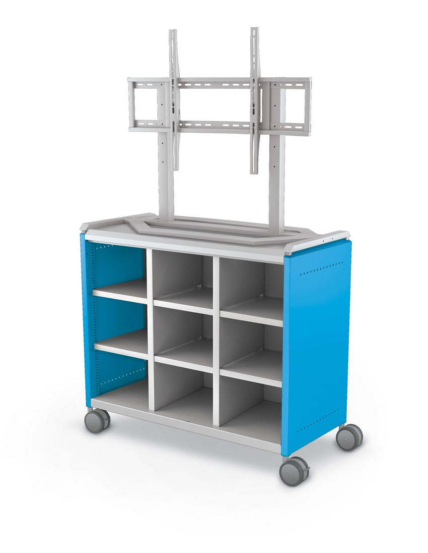 Mooreco Compass Cabinet Maxi H2 Standard Back and Side Panels, No Doors with Cubbies, Casters and TV Mount (MOR-B3A1X1E1A0) - SchoolOutlet