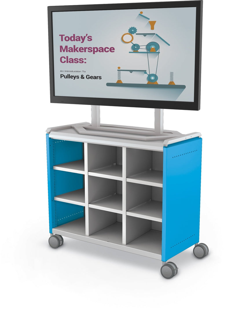 Mooreco Compass Cabinet Maxi H2 Standard Back and Side Panels, No Doors with Cubbies, Casters and TV Mount (MOR-B3A1X1E1A0) - SchoolOutlet