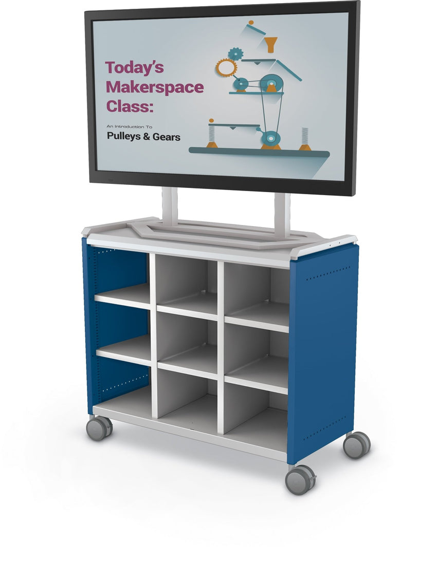 Mooreco Compass Cabinet Maxi H2 Standard Back and Side Panels, No Doors with Cubbies, Casters and TV Mount (MOR-B3A1X1E1A0) - SchoolOutlet