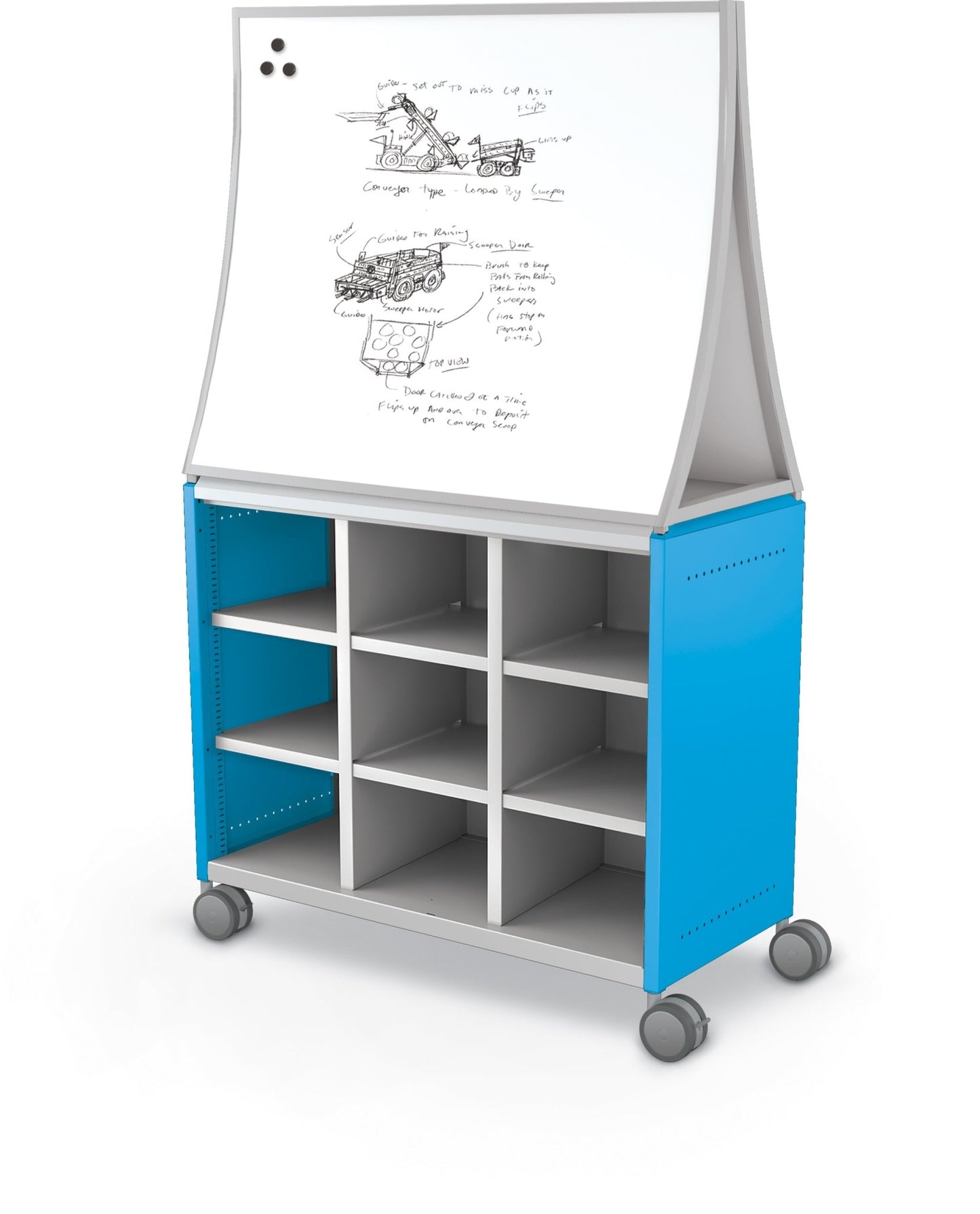 Mooreco Compass Cabinet Maxi H2 Standard Back and Side Panels, No Doors with Cubbies, Casters and Ogee Board (MOR-B3A1X1E1B0) - SchoolOutlet