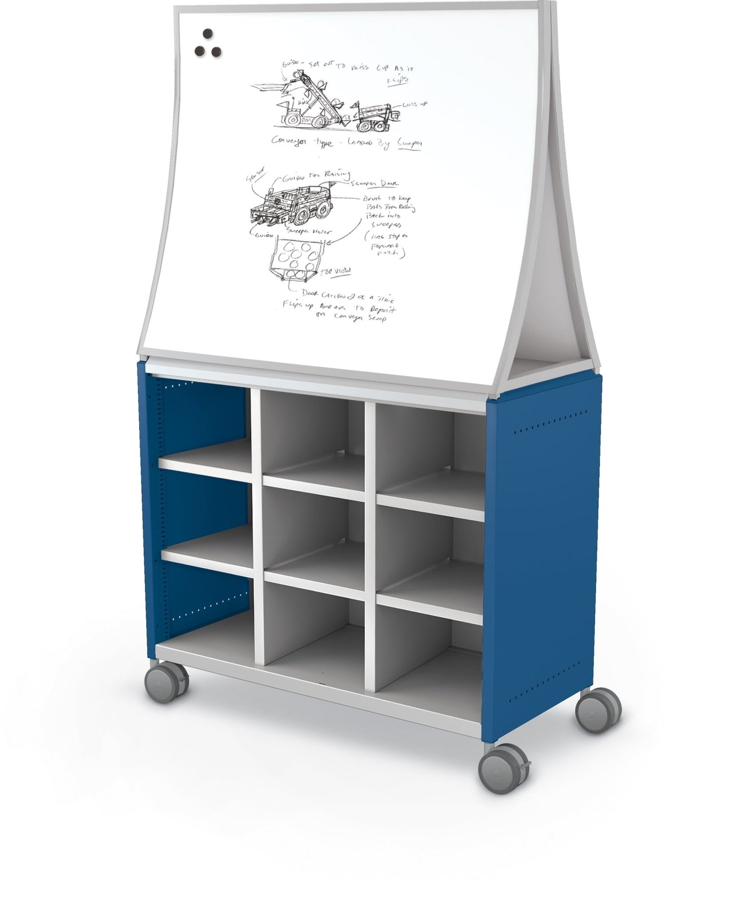 Mooreco Compass Cabinet Maxi H2 Standard Back and Side Panels, No Doors with Cubbies, Casters and Ogee Board (MOR-B3A1X1E1B0) - SchoolOutlet