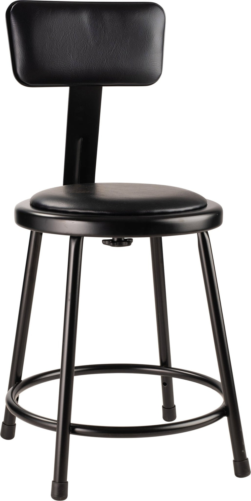 NPS 18" H Heavy Duty Vinyl Padded Steel Stool with Backrest (National Public Seating NPS-6418B) - SchoolOutlet