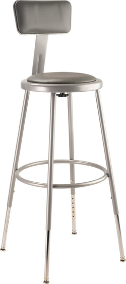 NPS 25" - 33" H Heavy Duty Adjustable Height Steel Stool with Padded Seat and Backrest (National Public Seating NPS-6424HB)