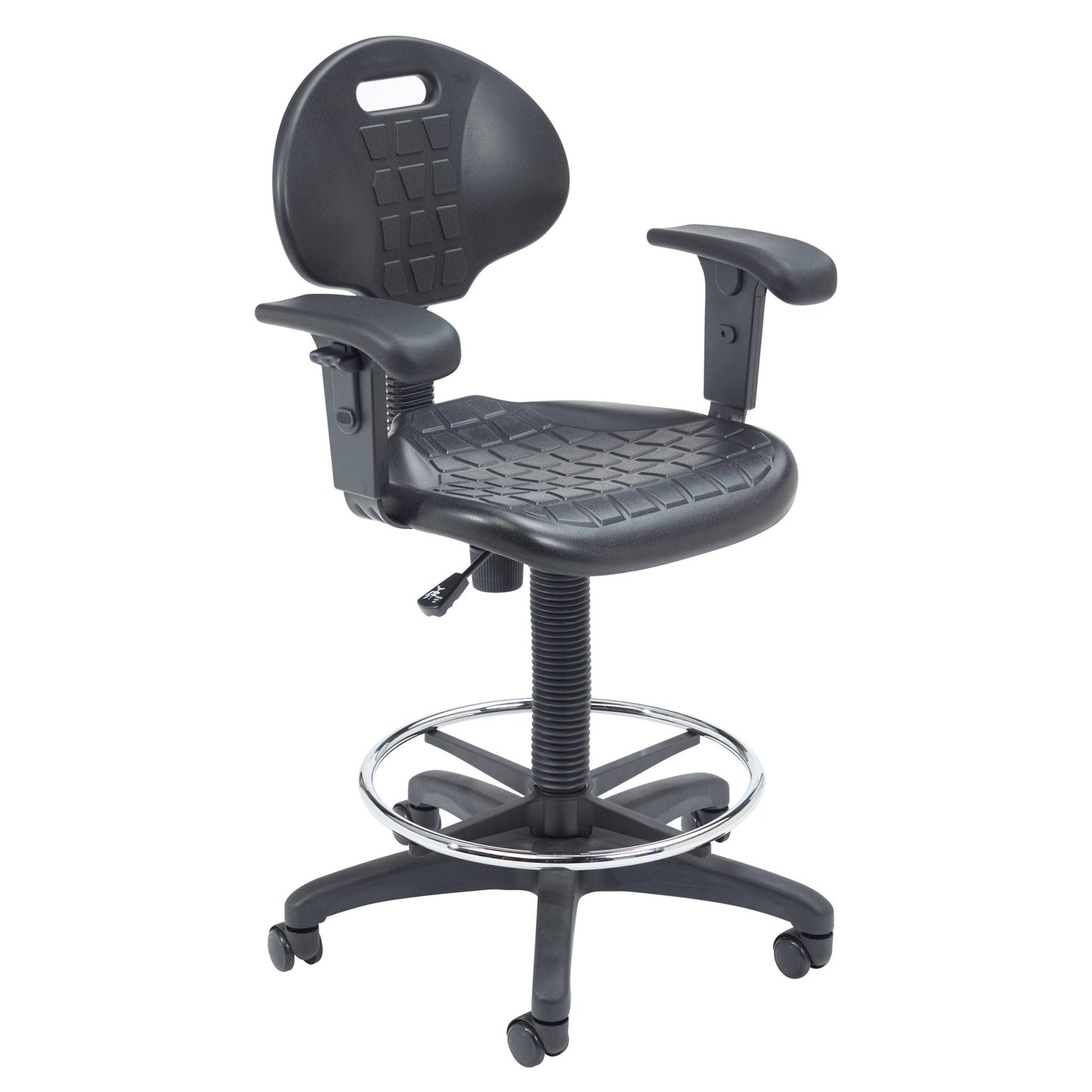 NPS Kangaroo Shop Stool Polyurethane Seat and Backrest with Arms adjusts 22" - 32" H - for Offices, Classrooms, Science and STEM Labs - SchoolOutlet