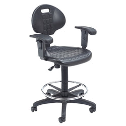 NPS Kangaroo Shop Stool Polyurethane Seat and Backrest with Arms adjusts 22" - 32" H - for Offices, Classrooms, Science and STEM Labs
