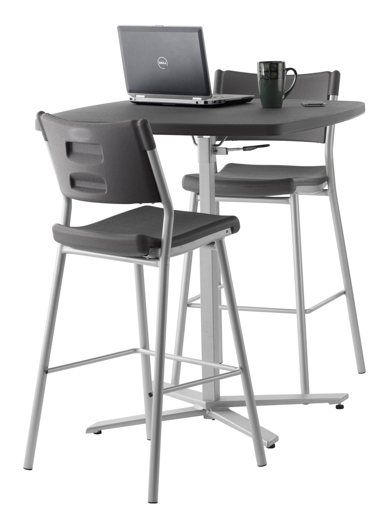 NPS CTT3042 - Cafe Table Adjustable Height 30"-42" Plastic Table - Charcoal/Silver (National Public Seating NPS-CTT3042) - SchoolOutlet