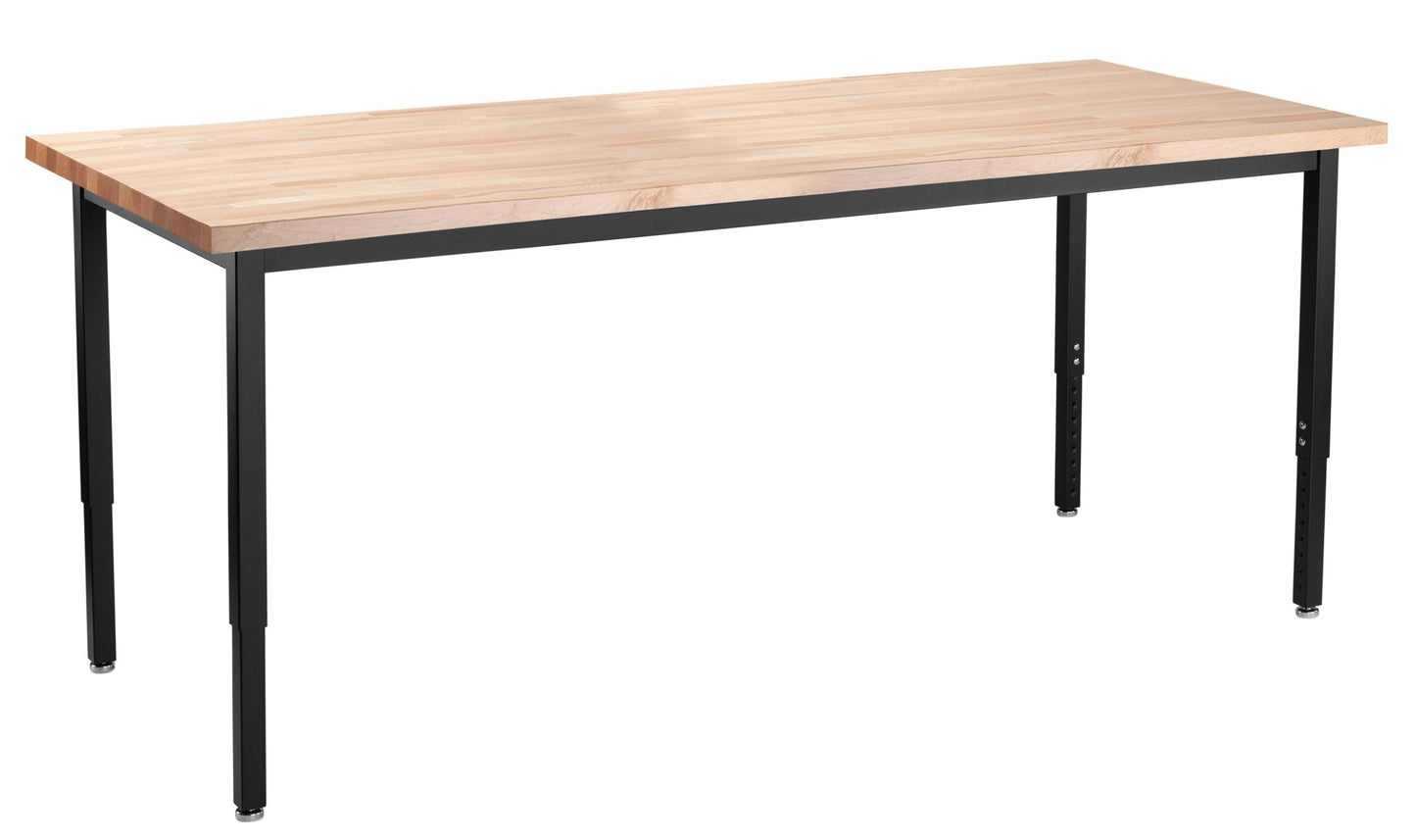 NPS Height Adjustable Utility Table, 24" X 72", Butcherblock Top (National Public Seating NPS-HDT3-2472B) - SchoolOutlet