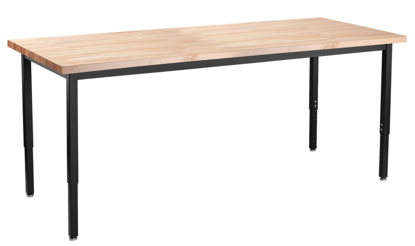 NPS Height Adjustable Utility Table, 24" X 72", Butcherblock Top (National Public Seating NPS-HDT3-2472B) - SchoolOutlet