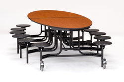 NPS 10' Elliptical Mobile Cafeteria Table - 12 Stools - MDF Core - Protect Edge - Chrome Frame