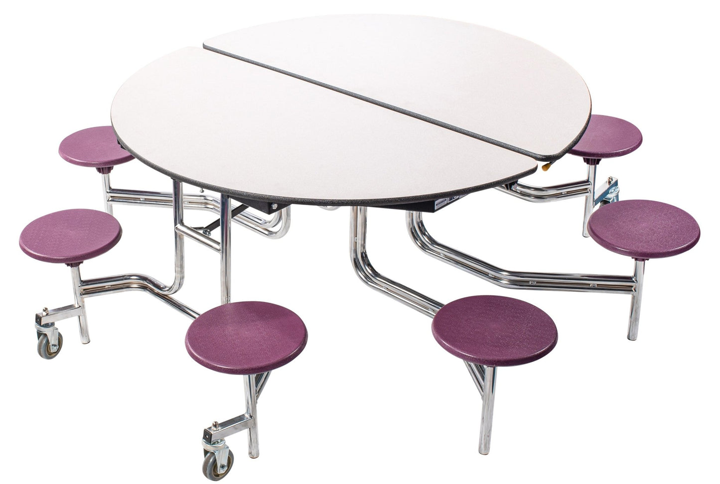 NPS 60" Round Mobile Cafeteria Table - 8 Stools - Particleboard Core - T-Molding Edge - Chrome Frame - SchoolOutlet