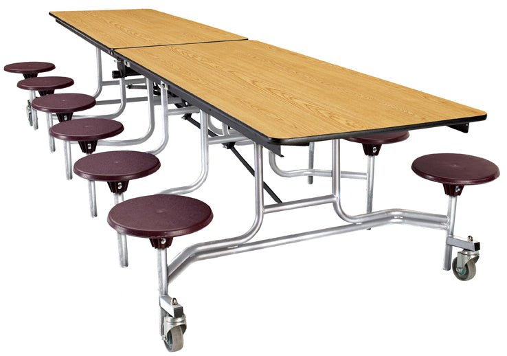 NPS Mobile Cafeteria Table - 30" W x 10' L - 12 Stools - Plywood Core - Protect Edge - Black Powdercoated Frame - SchoolOutlet
