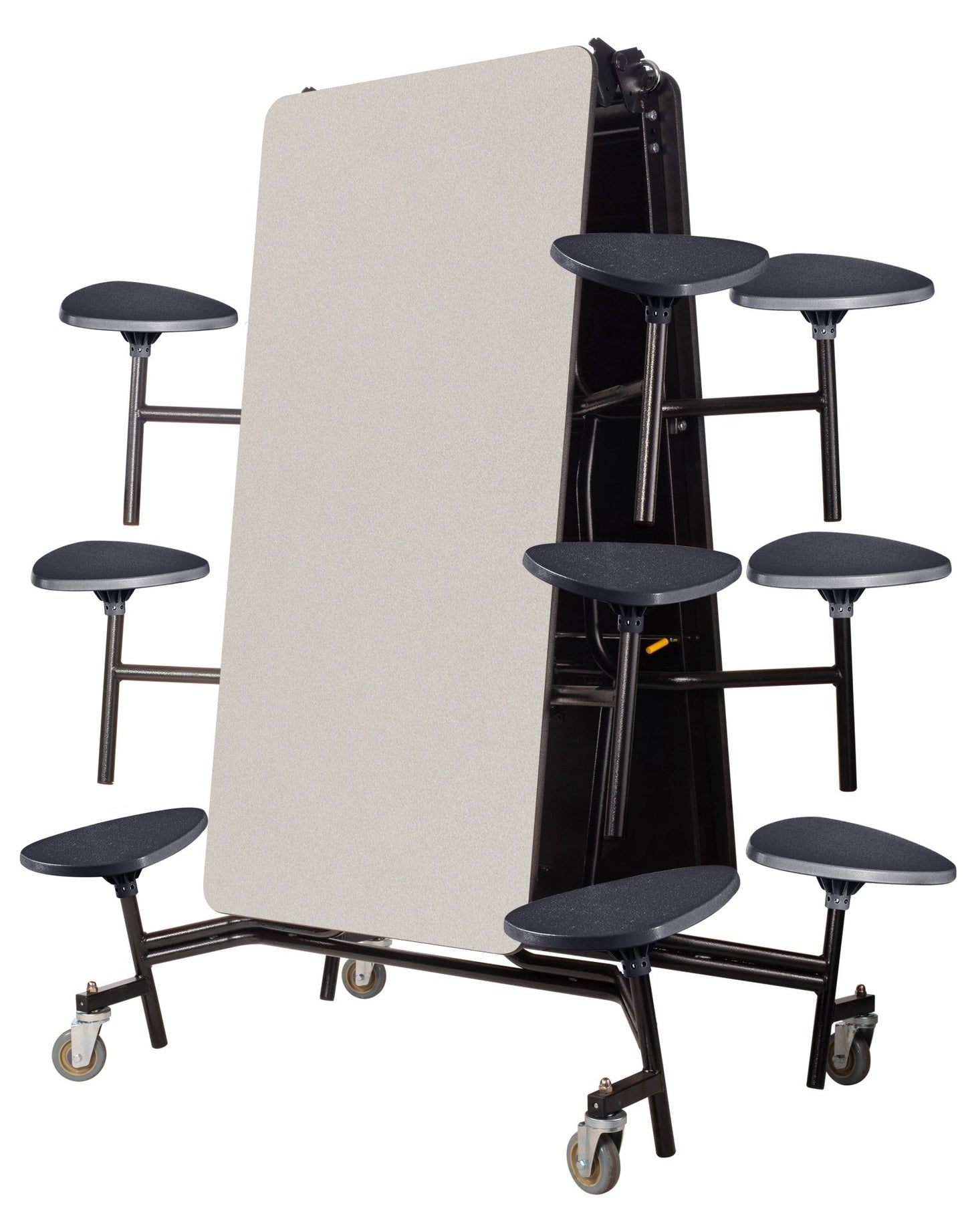 NPS Mobile Cafeteria Table - 30" W x 10' L - 12 Stools - Plywood Core - Protect Edge - Black Powdercoated Frame - SchoolOutlet