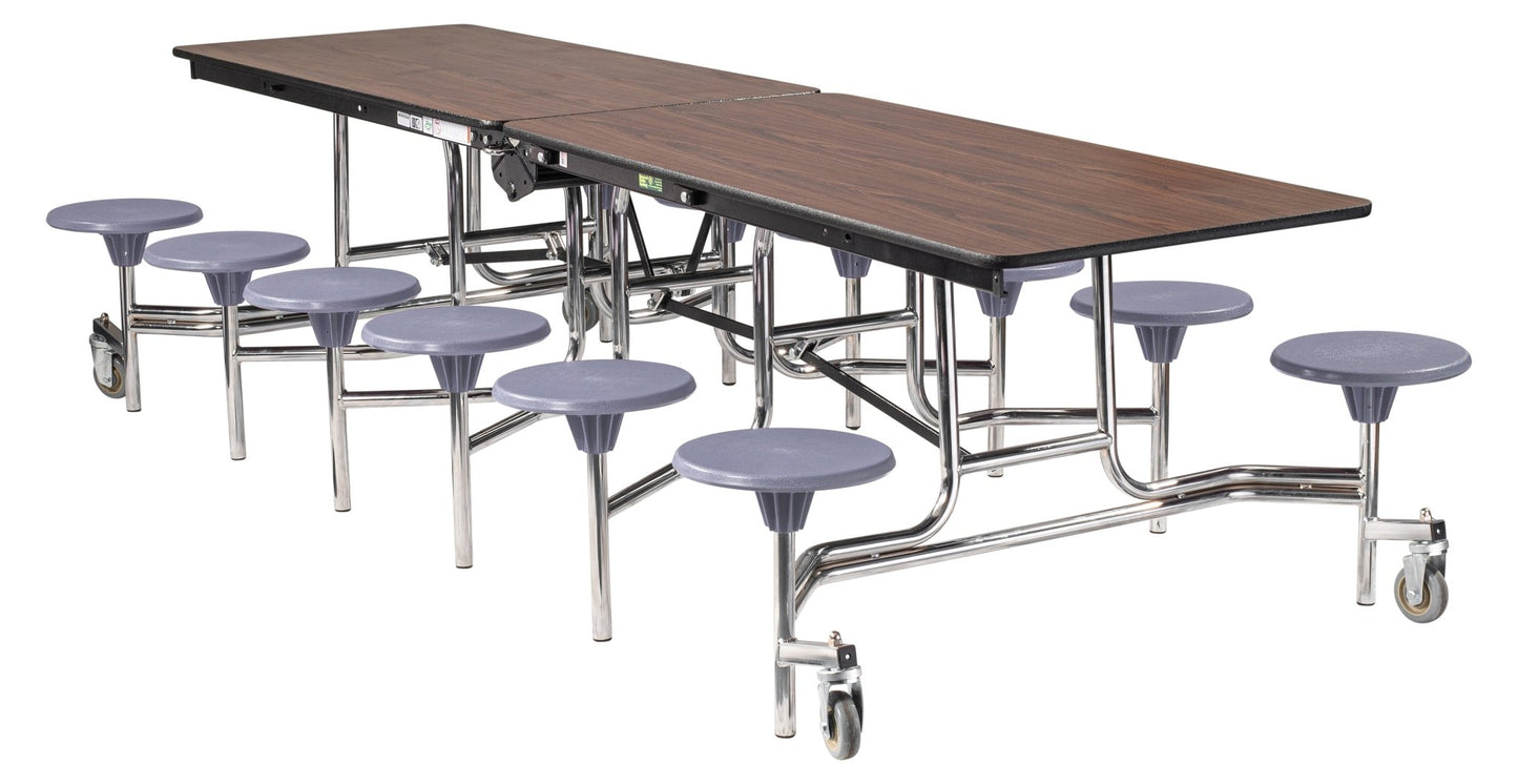 NPS Mobile Cafeteria Table - 30" W x 10' L - 12 Stools - Plywood Core - Protect Edge - Black Powdercoated Frame - SchoolOutlet