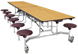 NPS Mobile Cafeteria Table - 30" W x 10' L - 12 Stools  - Plywood Core - T-Molding Edge - Chrome Frame