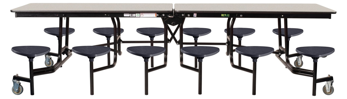 Mobile Cafeteria Lunchroom Stool Table - 30" W x 12' L - 12 Stools - Plywood Core - T-Molding Edge - Black Powdercoated Frame - SchoolOutlet