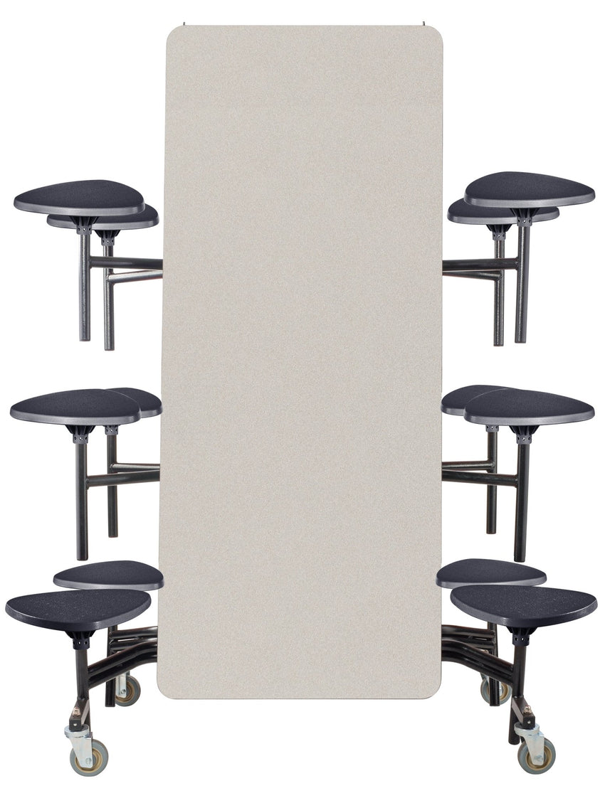 Mobile Cafeteria Lunchroom Stool Table - 30" W x 12' L - 12 Stools - Plywood Core - T-Molding Edge - Black Powdercoated Frame - SchoolOutlet