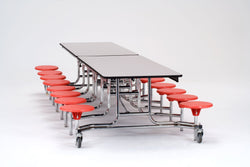 NPS Mobile Cafeteria Table - 30" W x 12' L - 16 Stools - Plywood Core - T-Molding Edge - Black Powdercoated Frame
