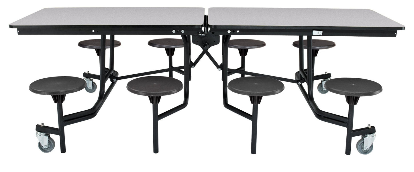 NPS Mobile Cafeteria Table - 30" W x 8' L - 8 Stools - Particleboard Core - T-Molding Edge - Black Powdercoated Frame - SchoolOutlet