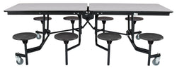 NPS Mobile Cafeteria Table - 30" W x 8' L - 8 Stools - Plywood Core - Protect Edge - Black Powdercoated Frame