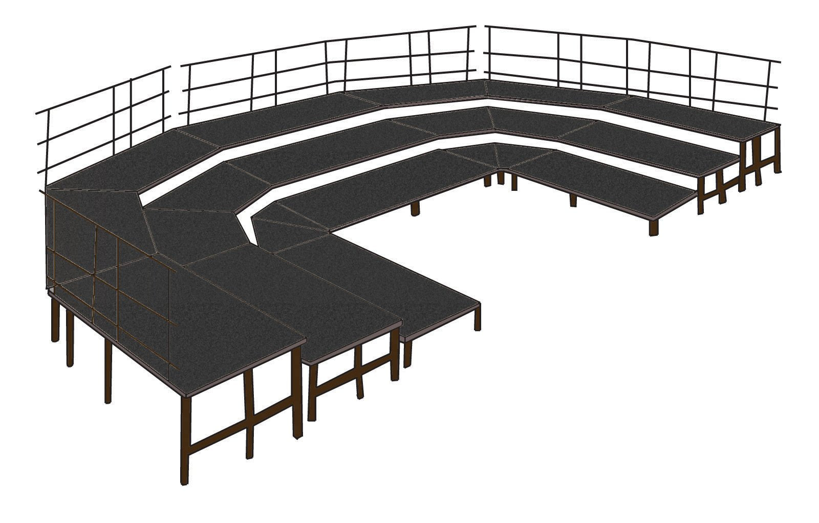 NPS Seated Band Package, 3 Level Stage Configuration Includes Guard Rails (48" Deep Platforms) - SchoolOutlet