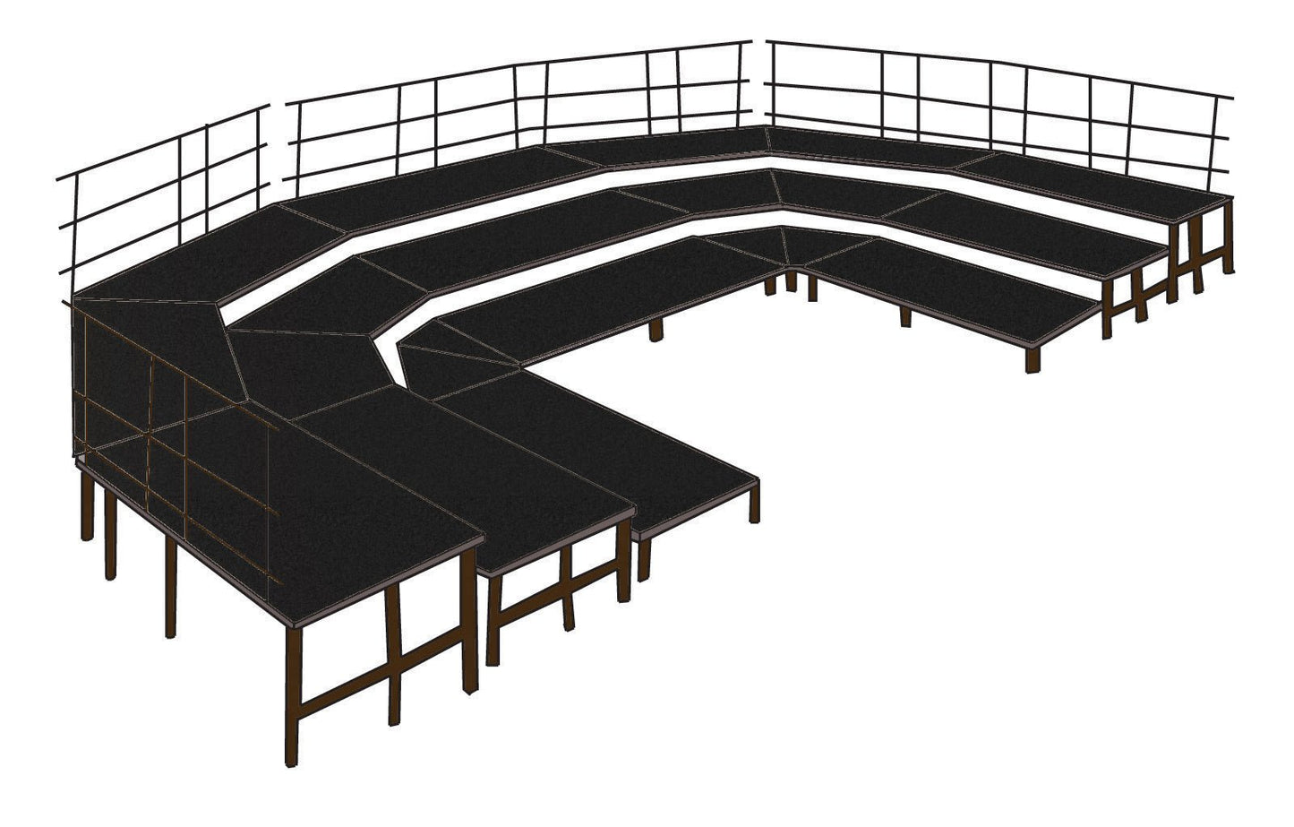 NPS Seated Band Package, 3 Level Stage Configuration Includes Guard Rails (48" Deep Platforms) - SchoolOutlet