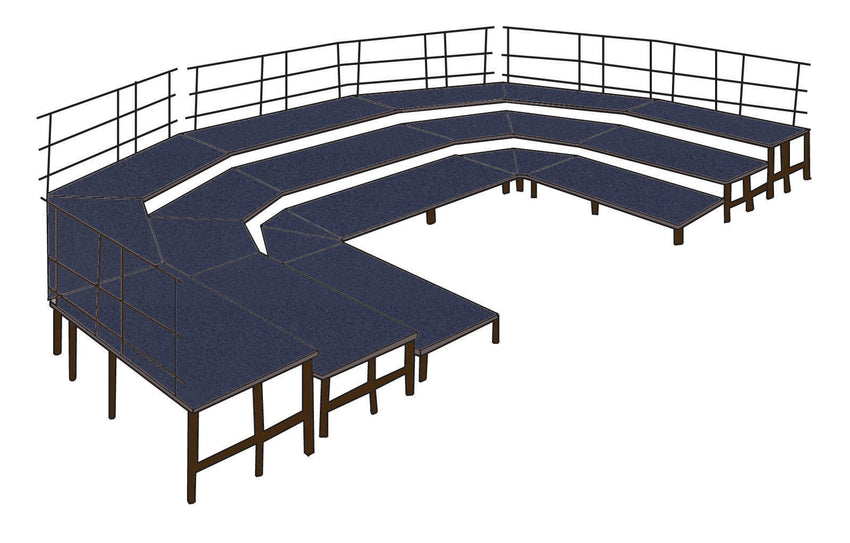 NPS Seated Choral Riser Set, 3 Level, Stage Configuration Includes Guard Rails (36" Deep Platforms) - SchoolOutlet