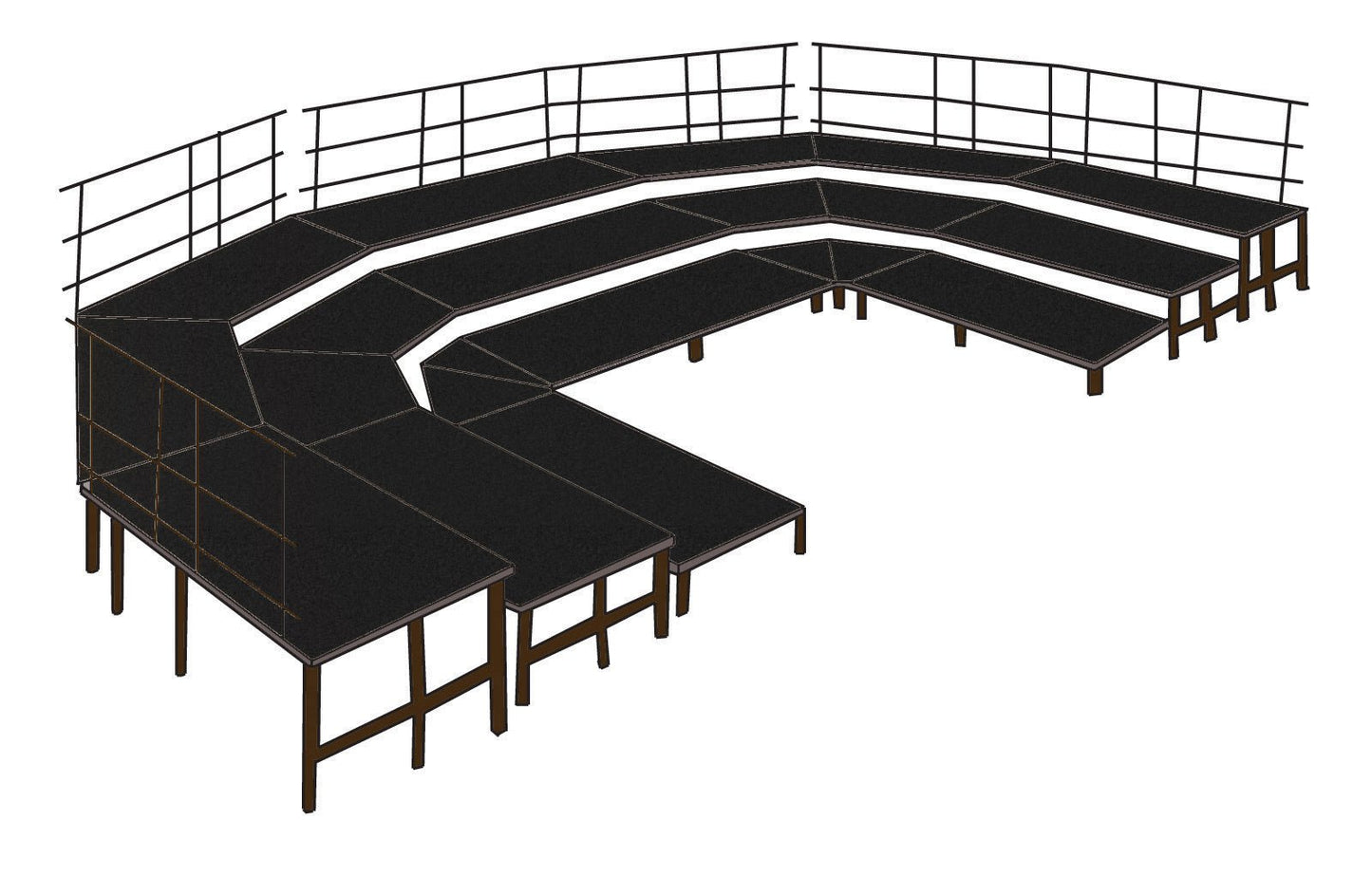 NPS Seated Choral Riser Set, 3 Level, Stage Configuration Includes Guard Rails (36" Deep Platforms) - SchoolOutlet