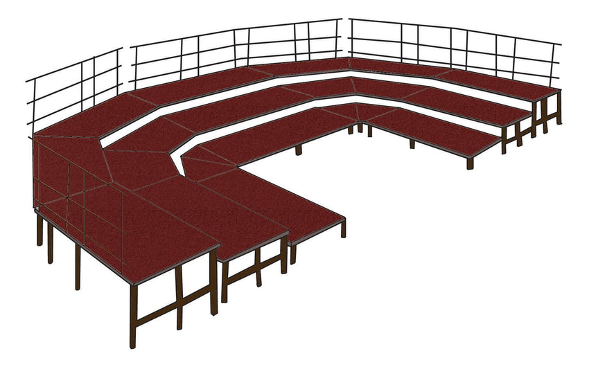 NPS Seated Choral Riser Set, 3 Level, Stage Configuration Includes Guard Rails (36" Deep Platforms) - SchoolOutlet