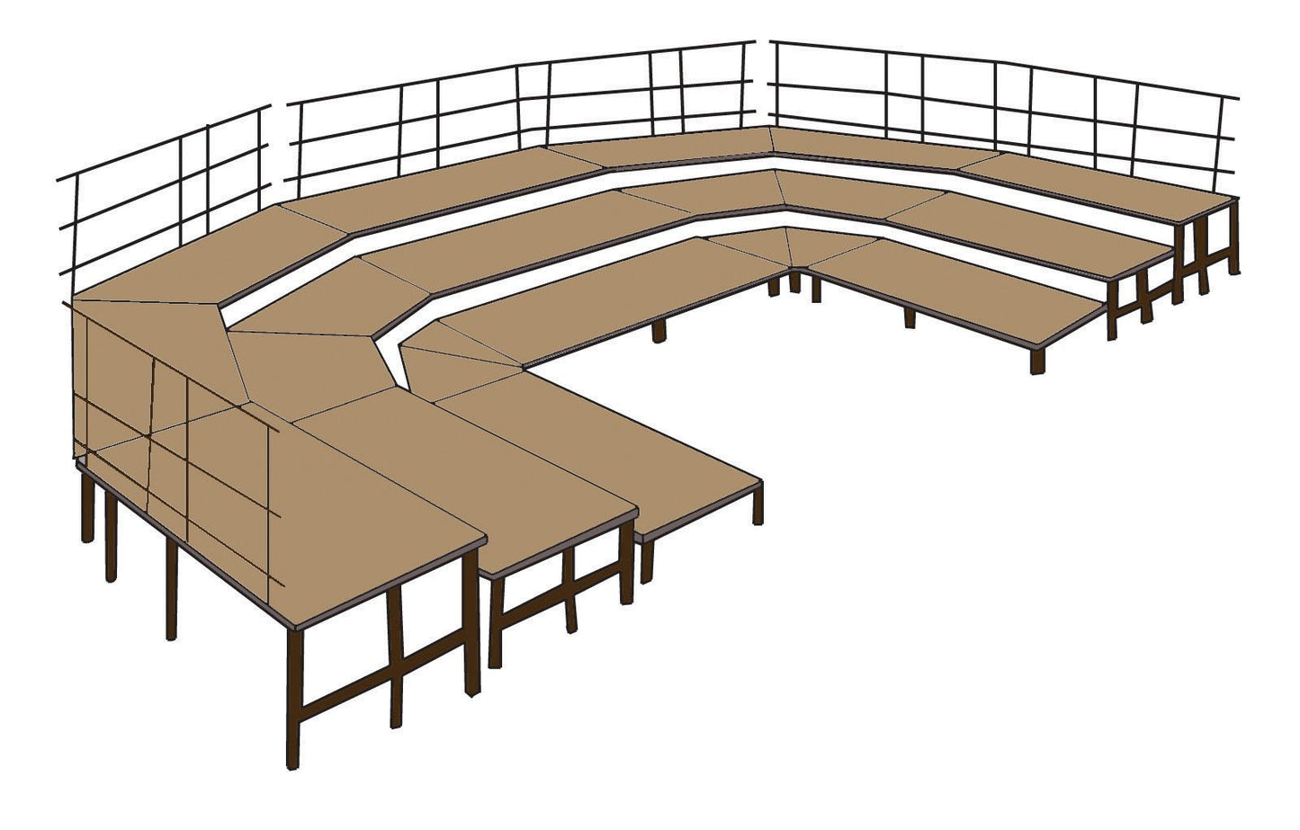 NPS Seated Choral Riser Set, 3 Level, Stage Configuration Includes Guard Rails (36" Deep Platforms) - SchoolOutlet