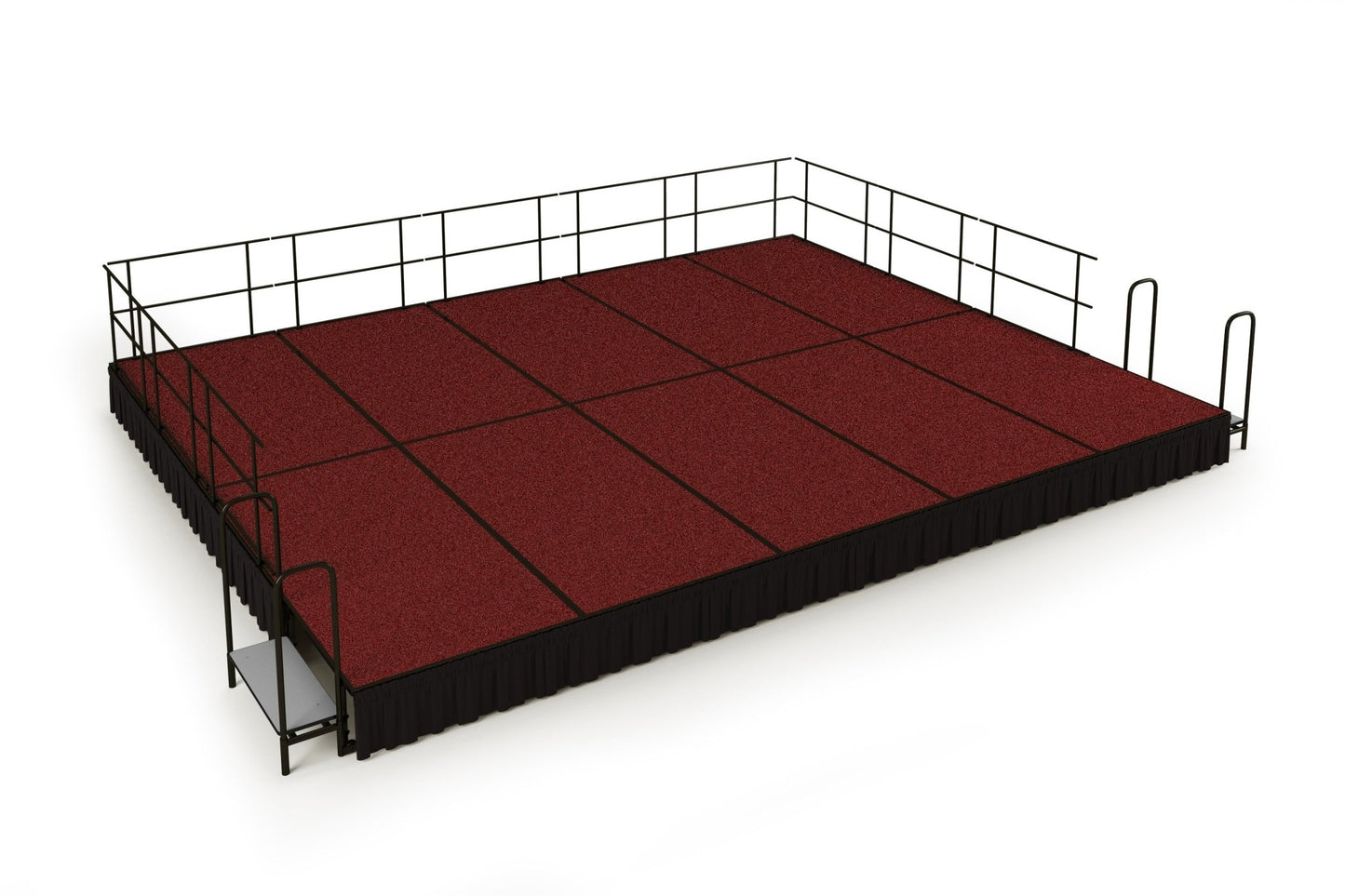 NPS Portable Stage Package w/ Carpeted or Hardboard Surface, 48"W x 16"H x 96"L - Black Shirred Skirting - SchoolOutlet