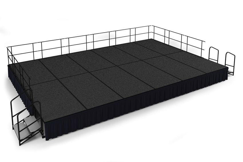 NPS Portable Stage Package w/ Carpeted or Hardboard Surface, 48"W x 16"H x 96"L - Black Shirred Skirting - SchoolOutlet