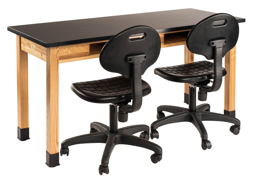 NPS Science Lab Table - Chem-Res Top - Dual Book Compartment - 24" x 60" (National Public Seating NPS-SLT1-2460CB) - SchoolOutlet