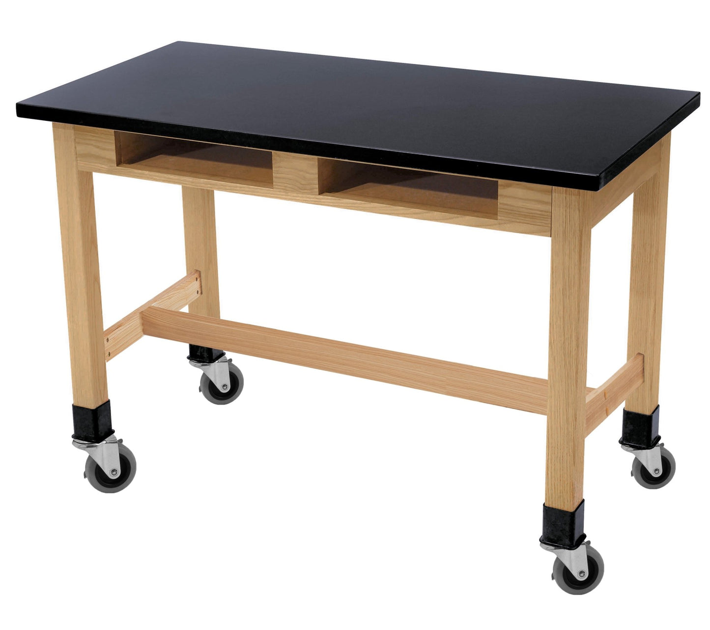 NPS Science Lab Table - Phenolic Top - Dual Book Compartment - 24" x 60" (National Public Seating NPS-SLT1-2460PB) - SchoolOutlet