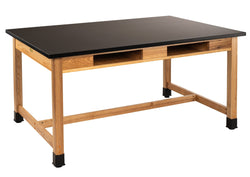 NPS Wood Science Lab Table, 42 x 60 x 30, Chemical Resistant Top, Book Compartments (National Public Seating NPS-SLT1-4260CB)