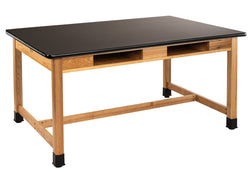 NPS Wood Science Lab Table, 42 x 60 x 30, HPL Top, Book Compartments (National Public Seating NPS-SLT1-4260HB)