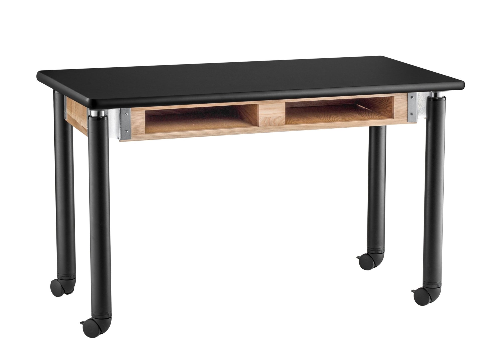 NPS Signature Science Lab Table, Black, 24 x 48, HPL Top, Book Compartments (National Public Seating NPS-SLT4-2448HB) - SchoolOutlet