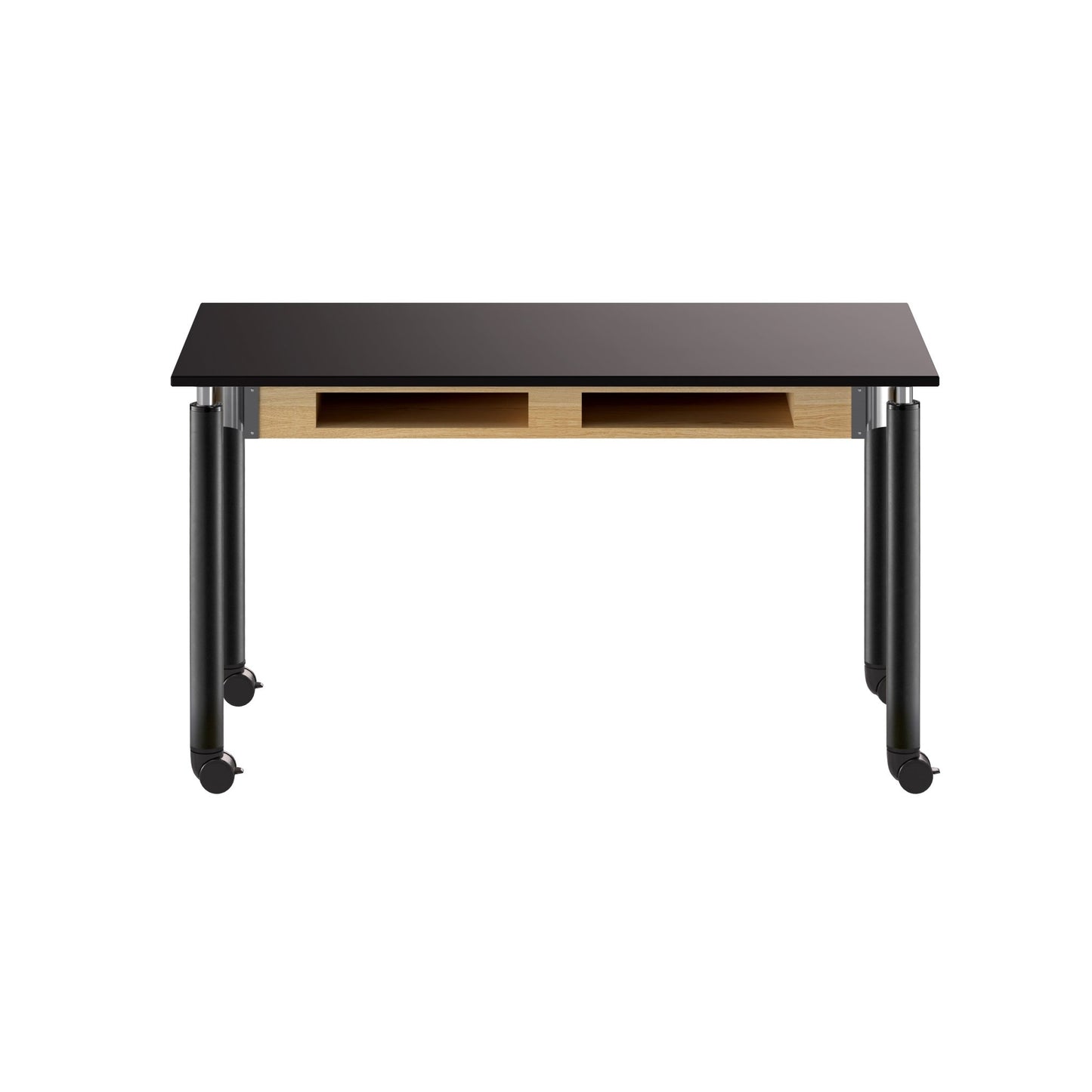 NPS Adjustable Science Lab Table - Chem-Res Top - Dual Book Compartment - 24" x 54" (National Public Seating NPS-SLT4-2454CB) - SchoolOutlet