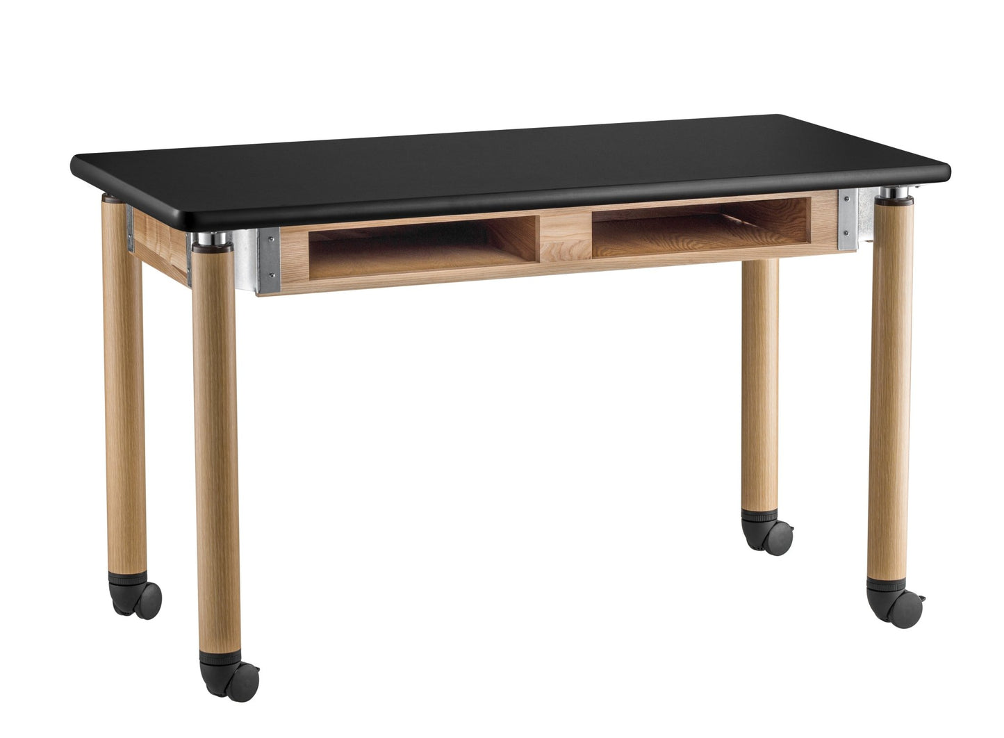 NPS Signature Science Lab Table, Oak, 24 x 48, HPL Top, Book Compartments (National Public Seating NPS-SLT5-2448HB) - SchoolOutlet