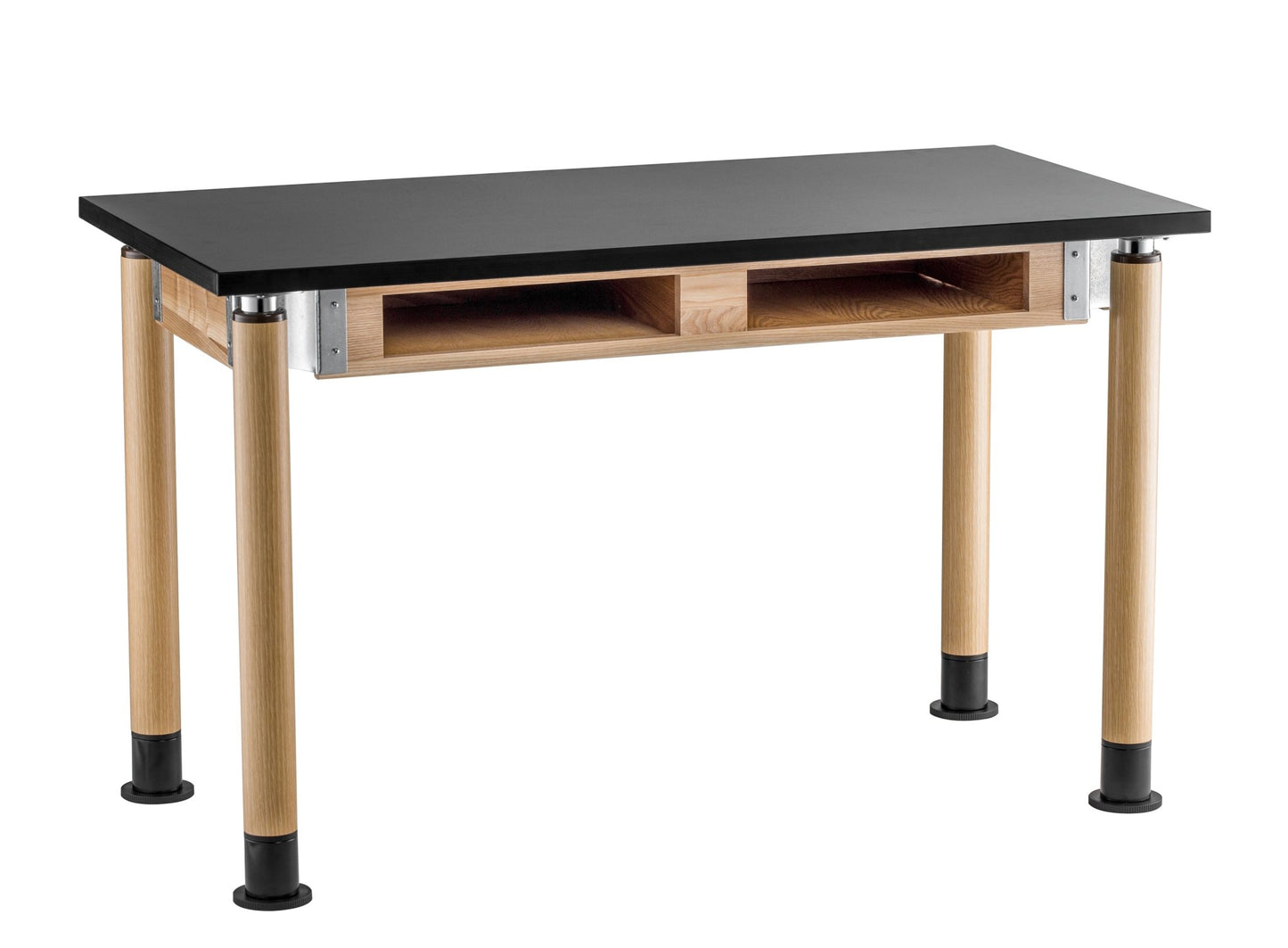 NPS Adjustable Science Lab Table - Chem-Res Top - Oak - Dual Book Compartment w/ Casters - 24" x 60" (National Public Seating NPS-SLT5-2460CBC) - SchoolOutlet