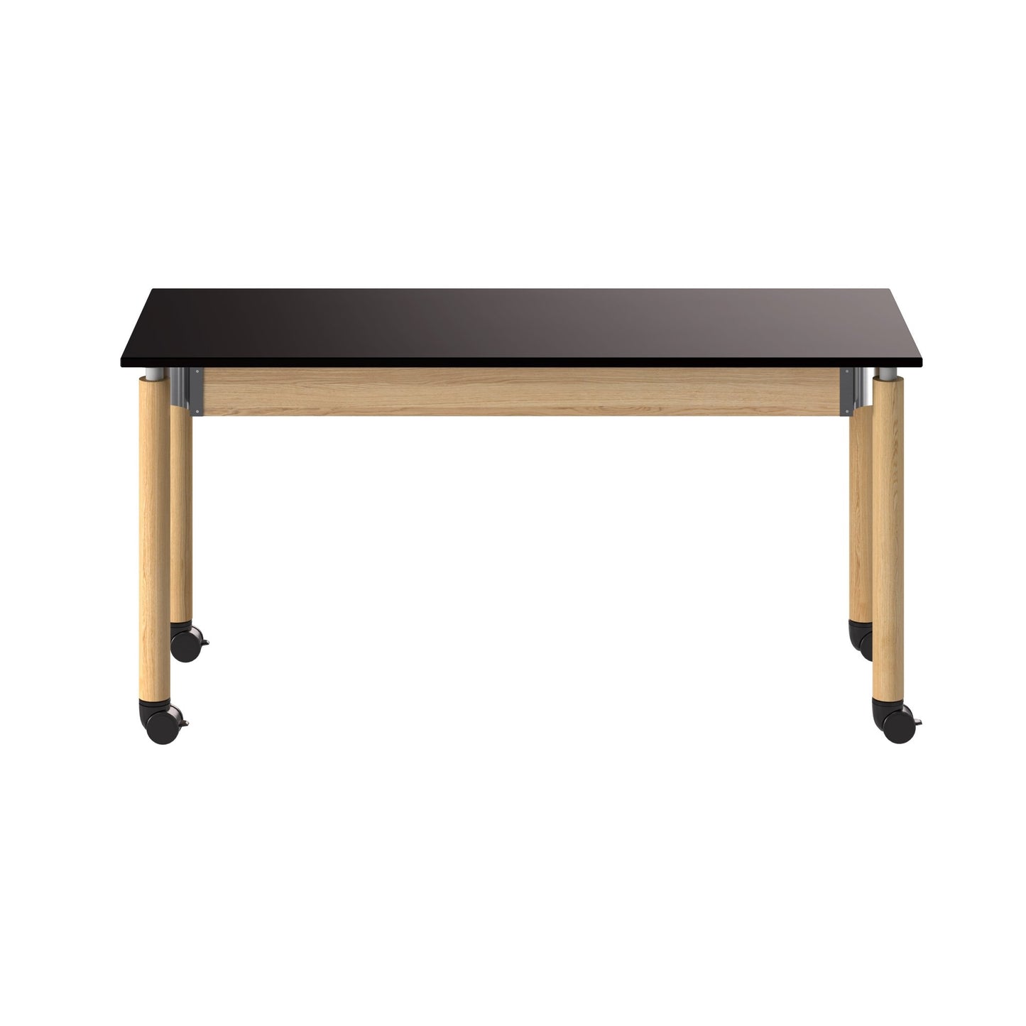 NPS Adjustable Science Lab Table - Chem-Res Top - Oak - Dual Book Compartment w/ Casters - 24" x 60" (National Public Seating NPS-SLT5-2460CBC) - SchoolOutlet