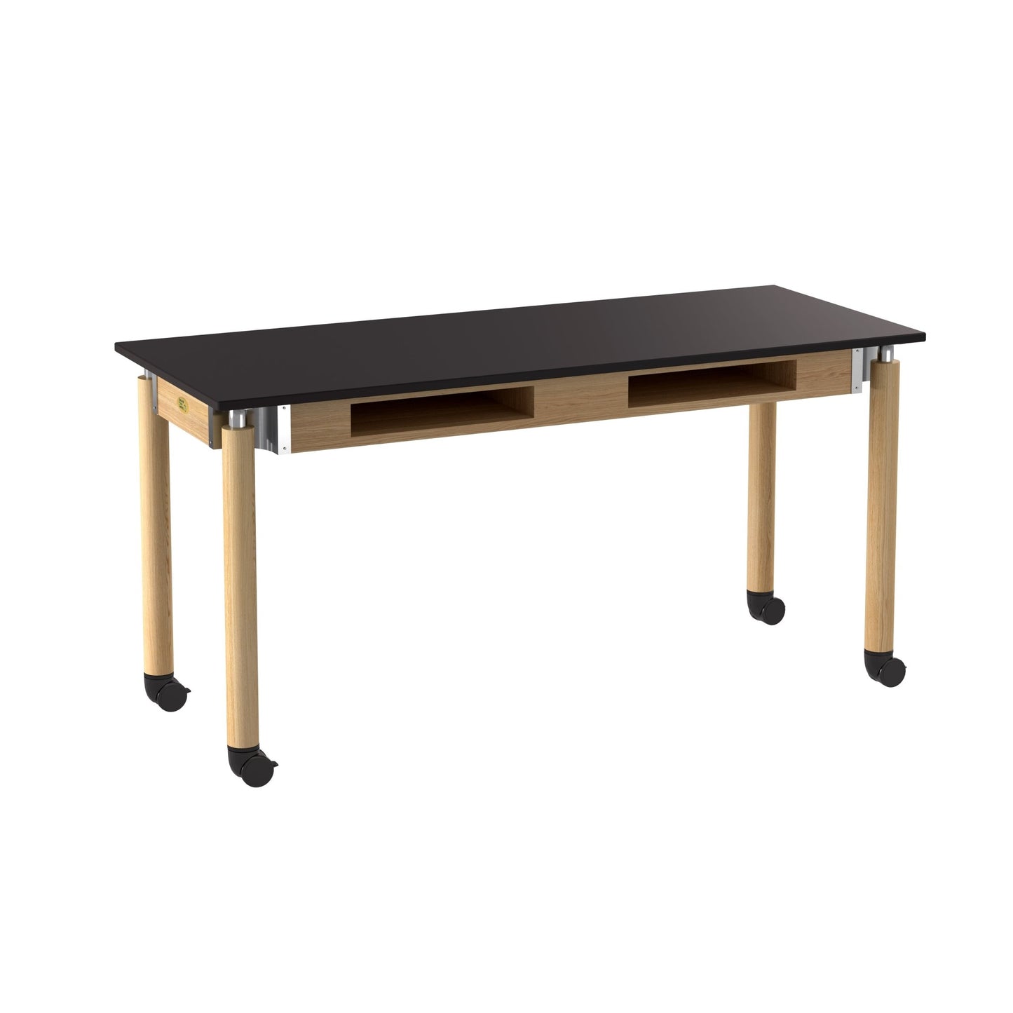 NPS Adjustable Science Lab Table - Chem-Res Top - Oak - Dual Book Compartment w/ Casters - 24" x 60" (National Public Seating NPS-SLT5-2460CBC) - SchoolOutlet