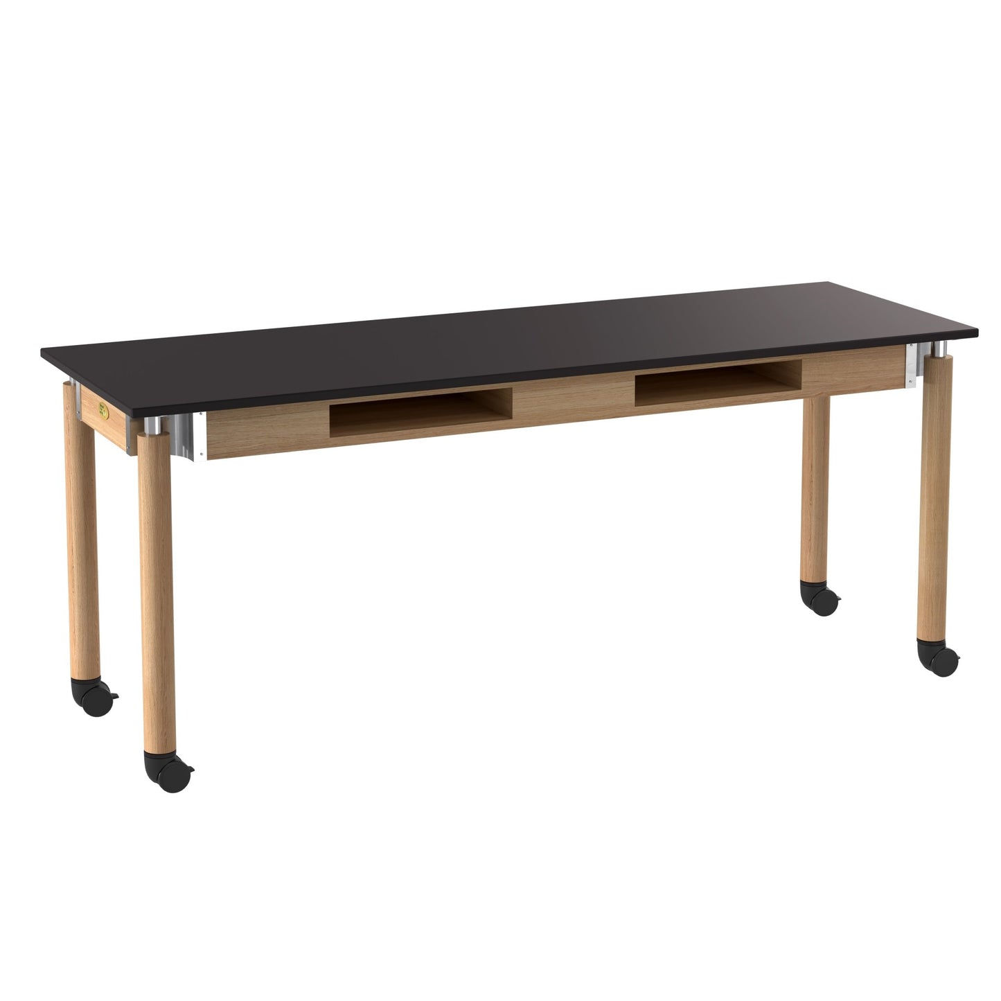 NPS Adjustable Science Lab Table - Chem-Res Top - Oak - Dual Book Compartment - 24" x 72" (National Public Seating NPS-SLT5-2472CB) - SchoolOutlet