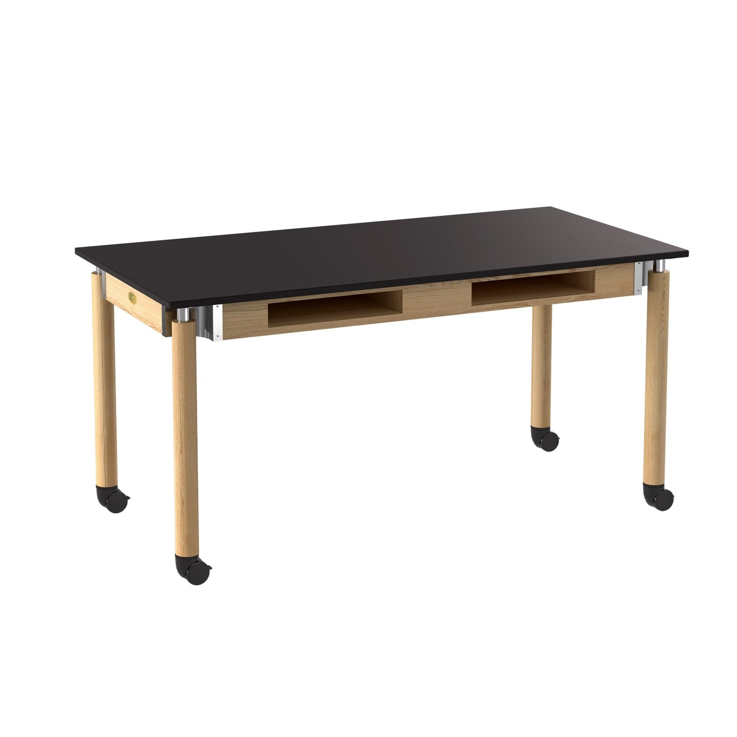 NPS Adjustable Science Lab Table - Chem-Res Top - Oak - Dual Book Compartment - 30" x 60" (National Public Seating NPS-SLT5-3060CB) - SchoolOutlet