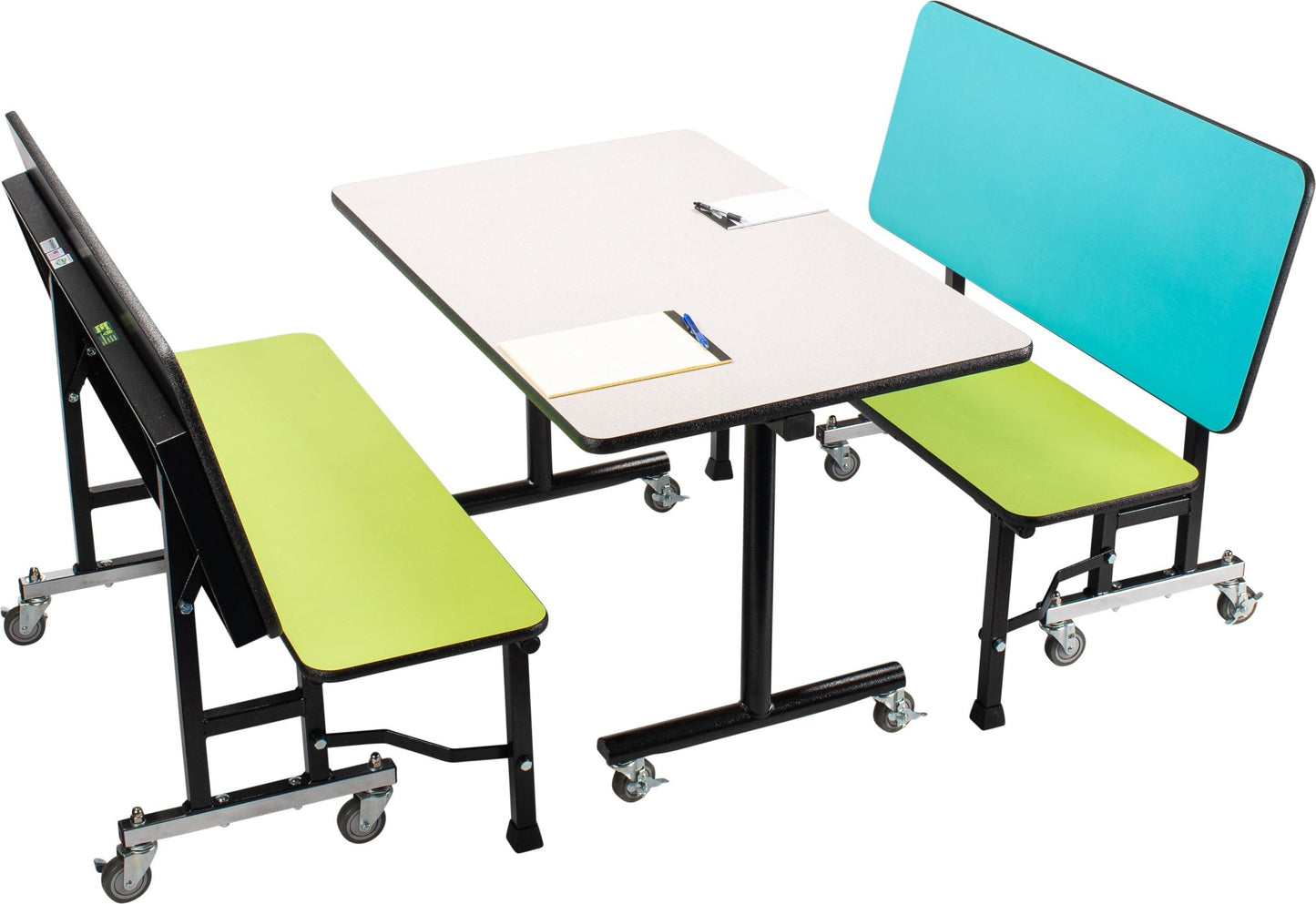 NPS ToGo Booth Set, (1) 24"x48" Table and (2) 48" Benches, MDF Core (National Public Seating NPS-TGBTH2448MDPE) - SchoolOutlet