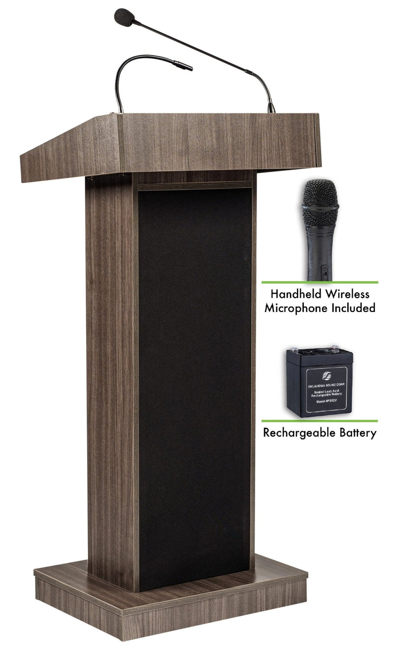 Oklahoma Sound Orator Fixed Height Floor Lectern w/ Reading Lamp and Sound (Oklahoma Sound OKL-800x) - SchoolOutlet