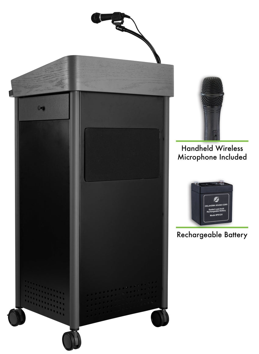 Oklahoma Sound Greystone Lectern with Sound, Charcoal (Oklahoma Sound OKL-GSL-S) - SchoolOutlet