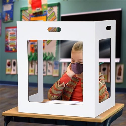 Sneeze Guard for Desks - Economical Corrugated Cardboard Barrier 19 3/4" W x 23 1/2" H x 15 1/2" D fits School Desks - SchoolOutlet