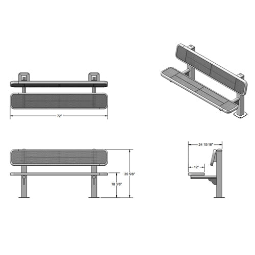 UltraPlay Single Sided Bollard Style Outdoor Bench 6'L - Surface Mount Legs (Playcore PLA-961SM-V6) - SchoolOutlet